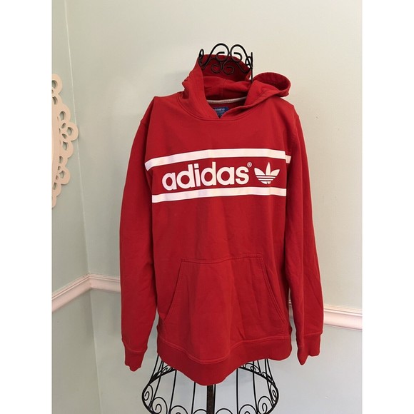 ADIDAS Hoodie Sweatshirt Trefoil Logo Kangaroo Pocket Size Youth XL Red - Picture 1 of 4